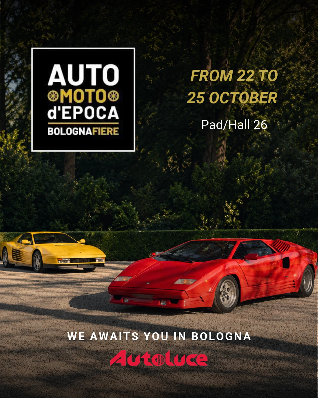 Autoluce ad Auto e Moto d'Epoca BolognaFiere, dal 22 al 25 ottobre, Padiglione 26